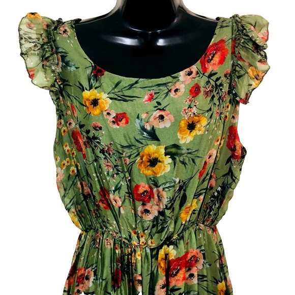 Le Raganne Womens L Maxi Dress Silk Blend Italy Lined Floral Forest Fairy Tiered - Picture 1 of 10